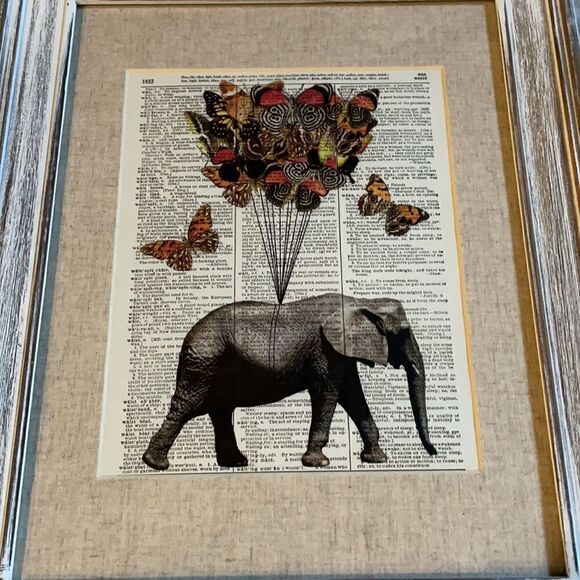 Framed Elephant and Butterfly Print on Recycled Encyclopedia Page - Picture 16 of 16